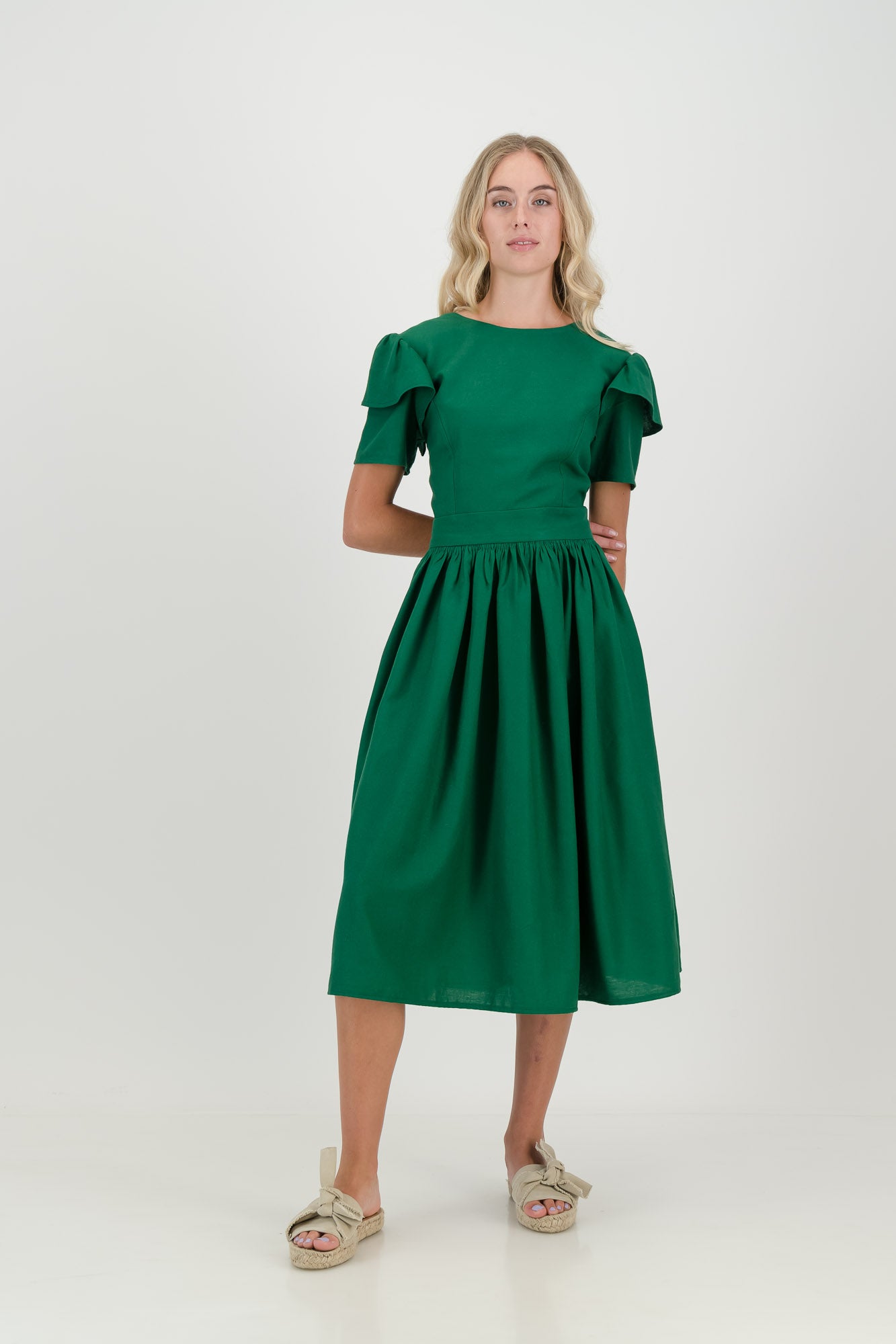 Dark Green Camelia Open Back Dress