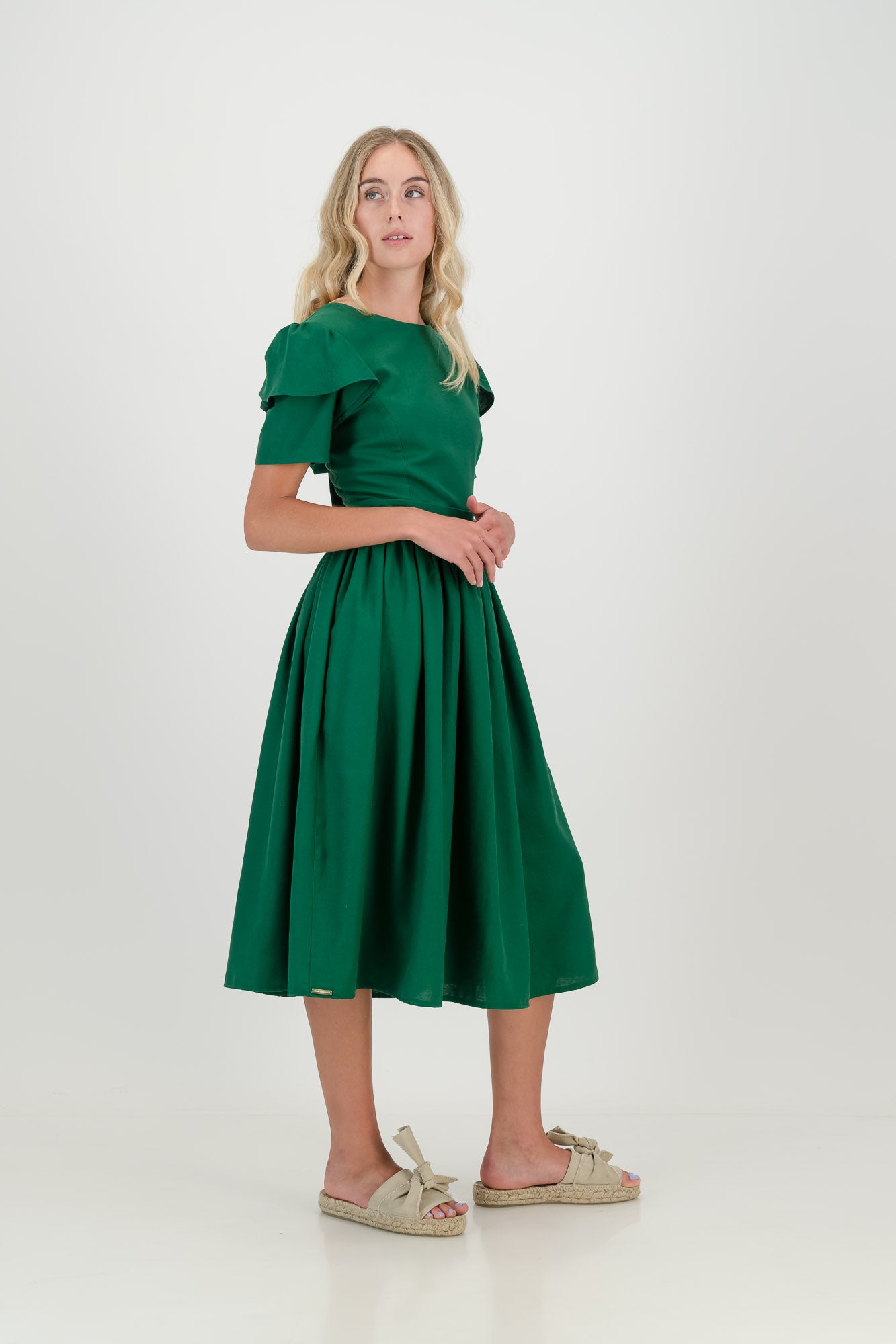 Dark Green Camelia Open Back Dress