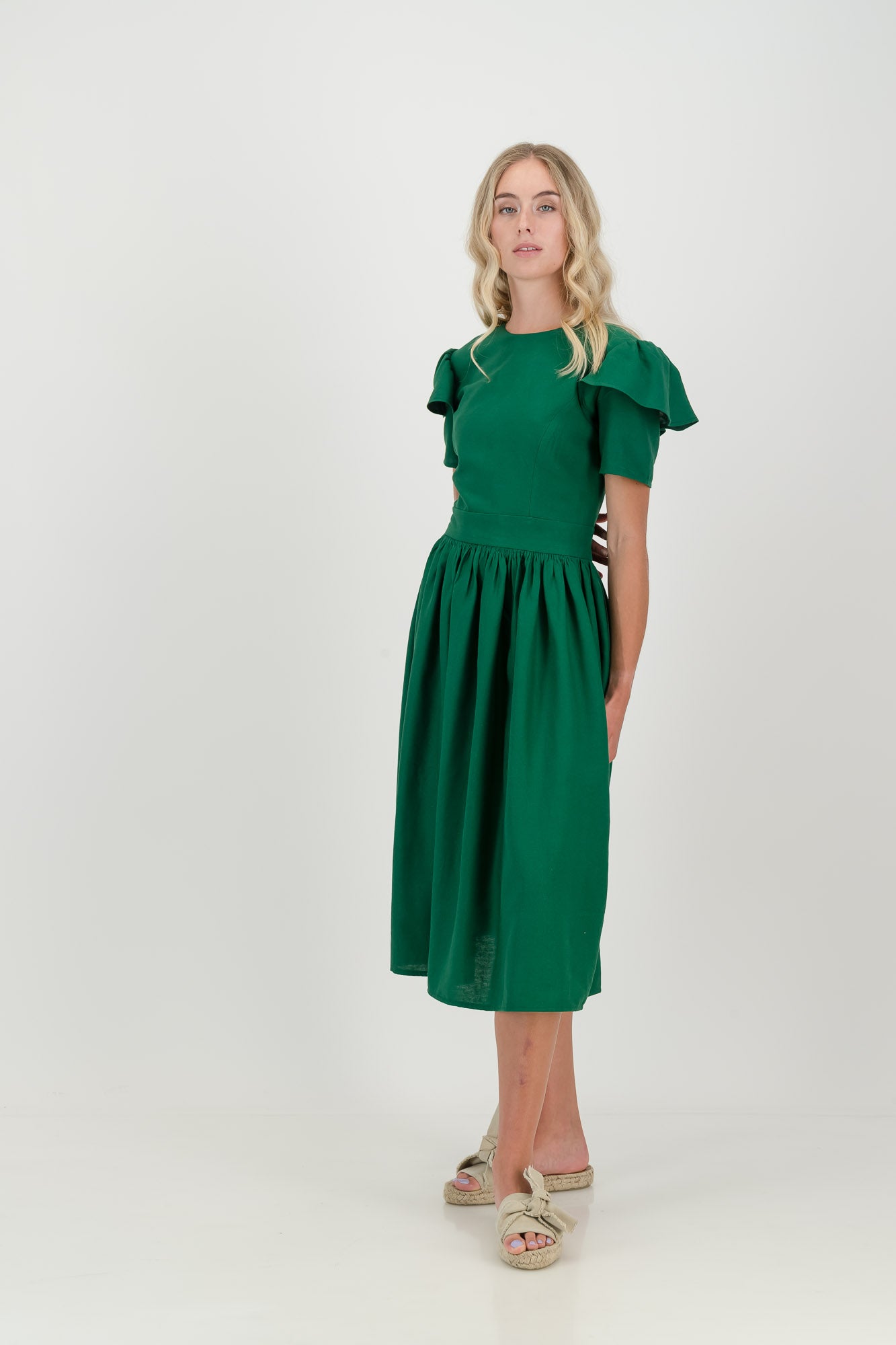 Dark Green Camelia Open Back Dress