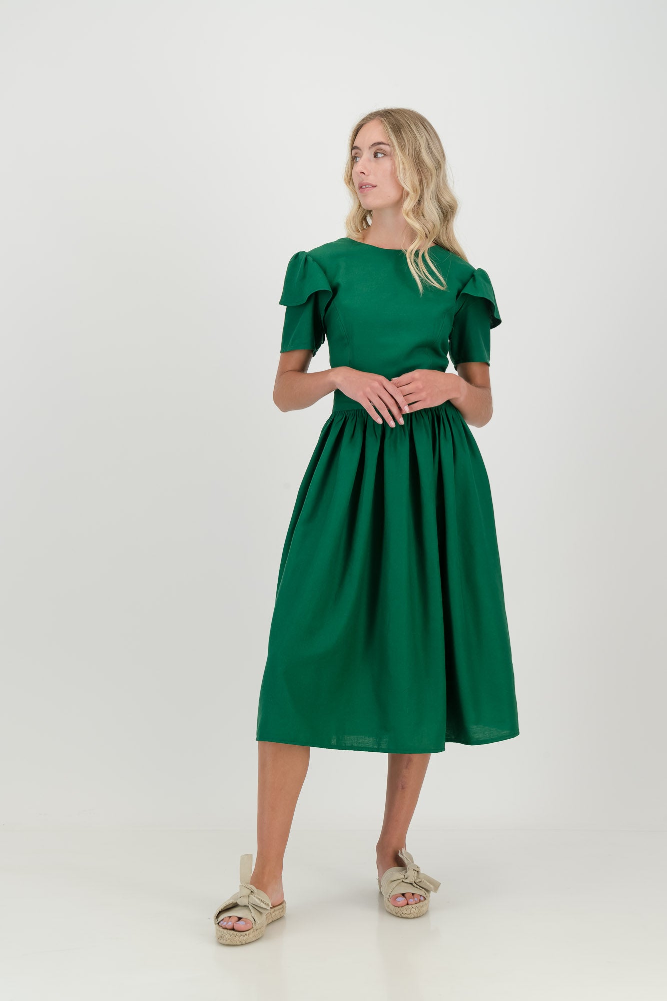 Dark Green Camelia Open Back Dress