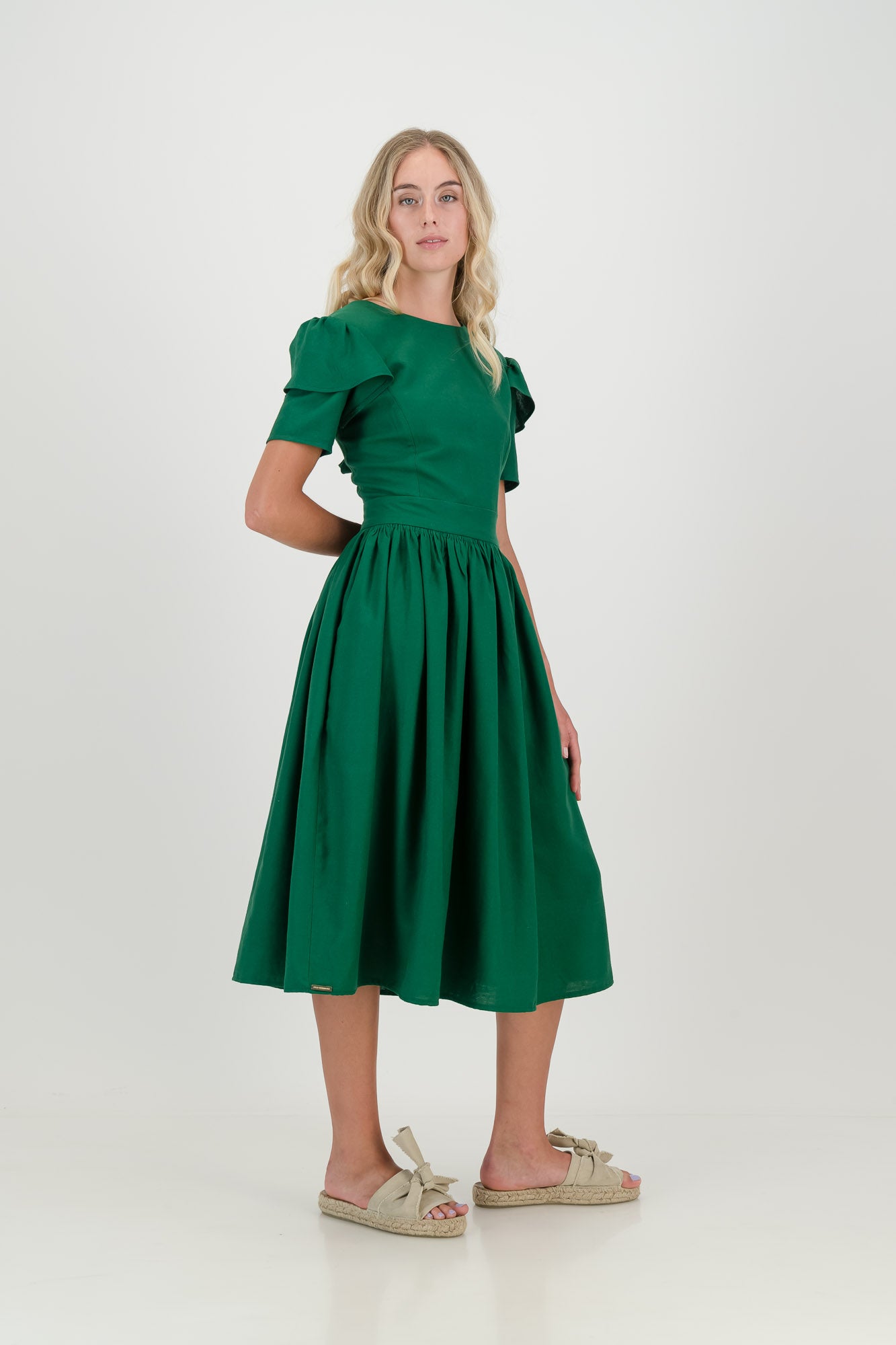 Dark Green Camelia Open Back Dress