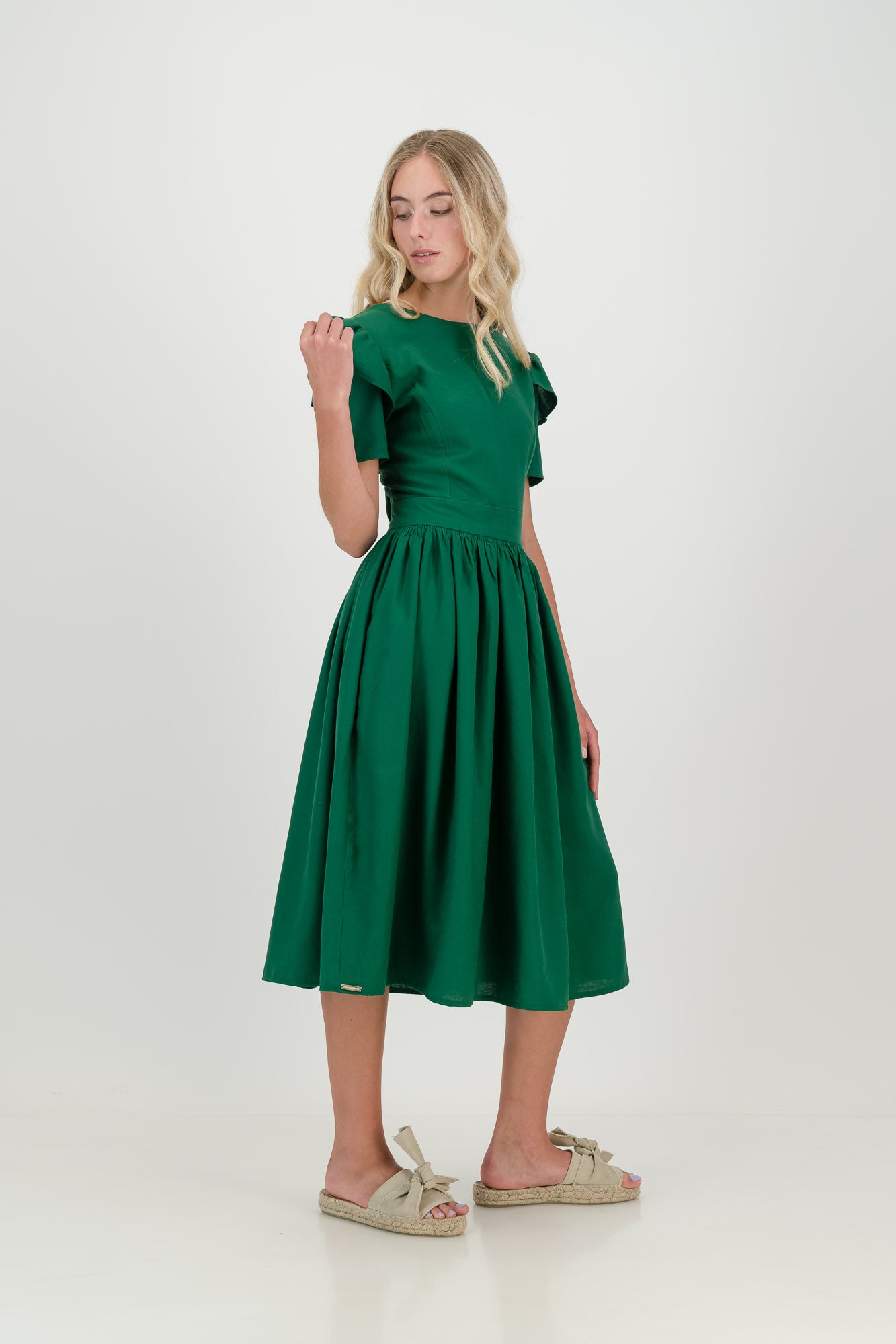 Dark Green Camelia Open Back Dress