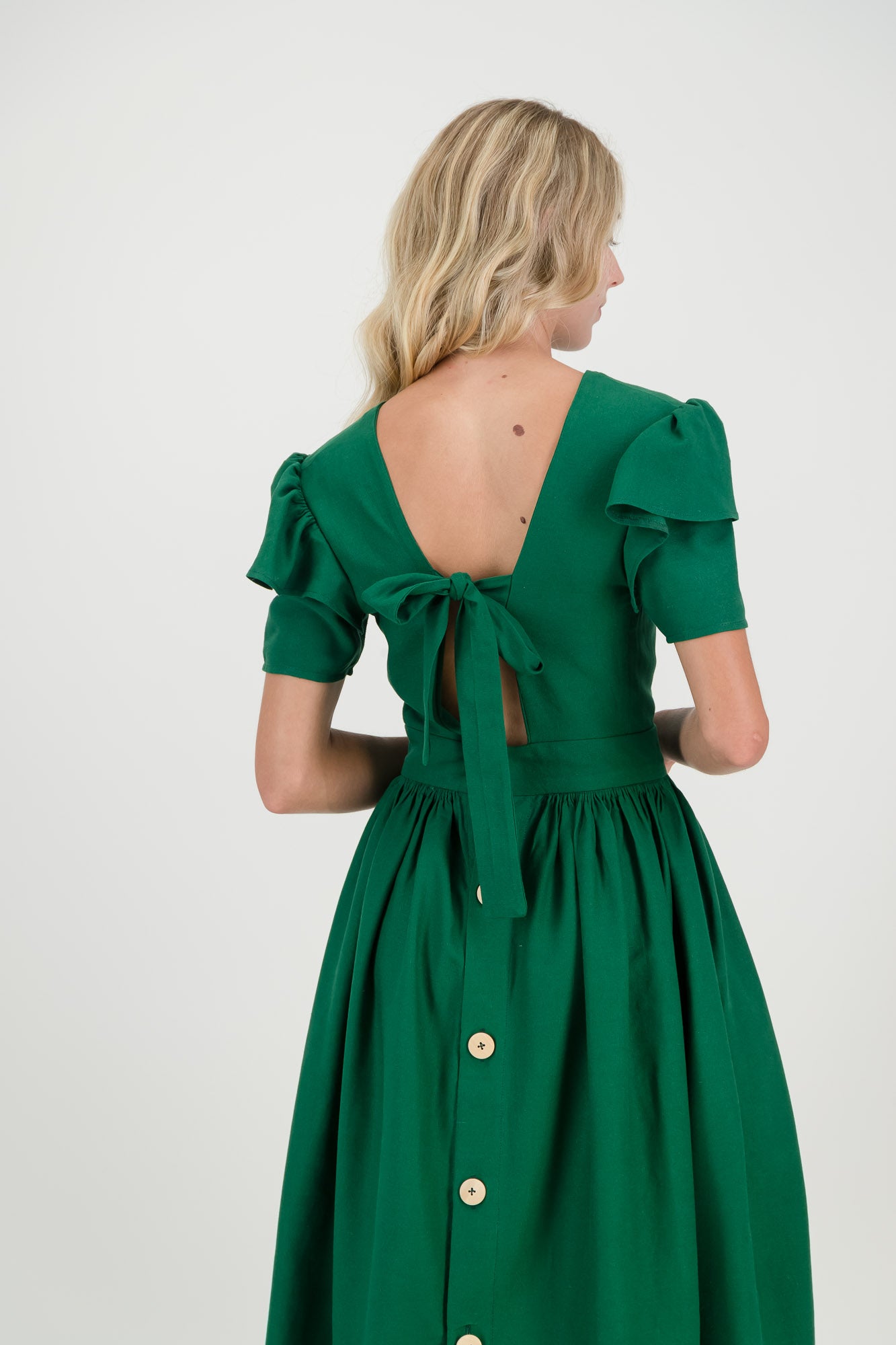 Dark Green Camelia Open Back Dress