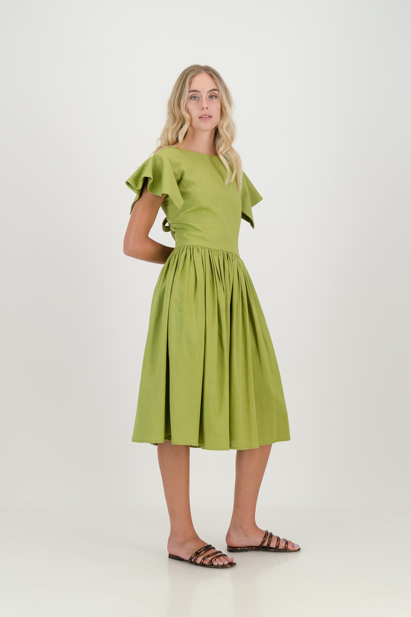 The Lime Camelia Open Back Dress