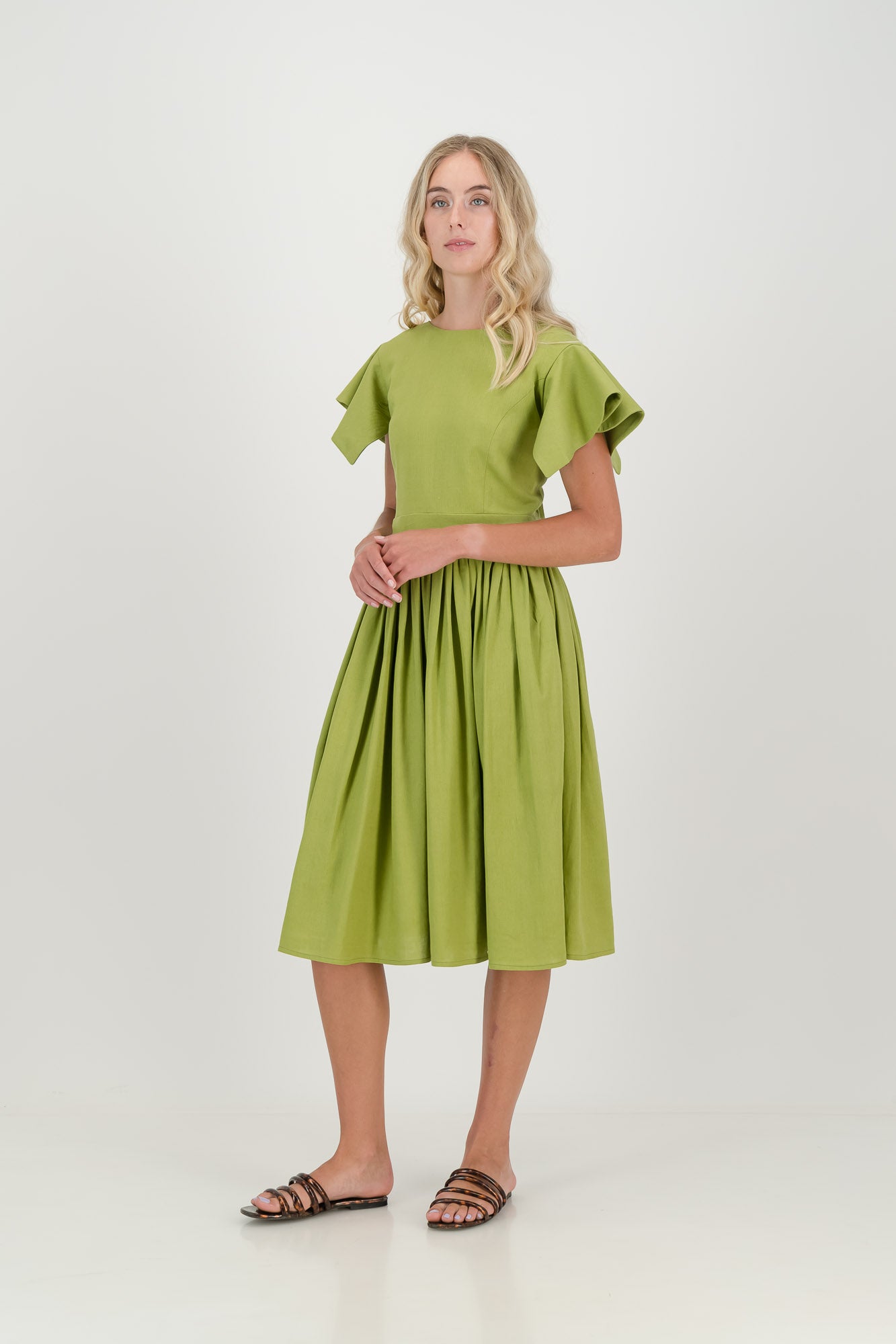 The Lime Camelia Open Back Dress