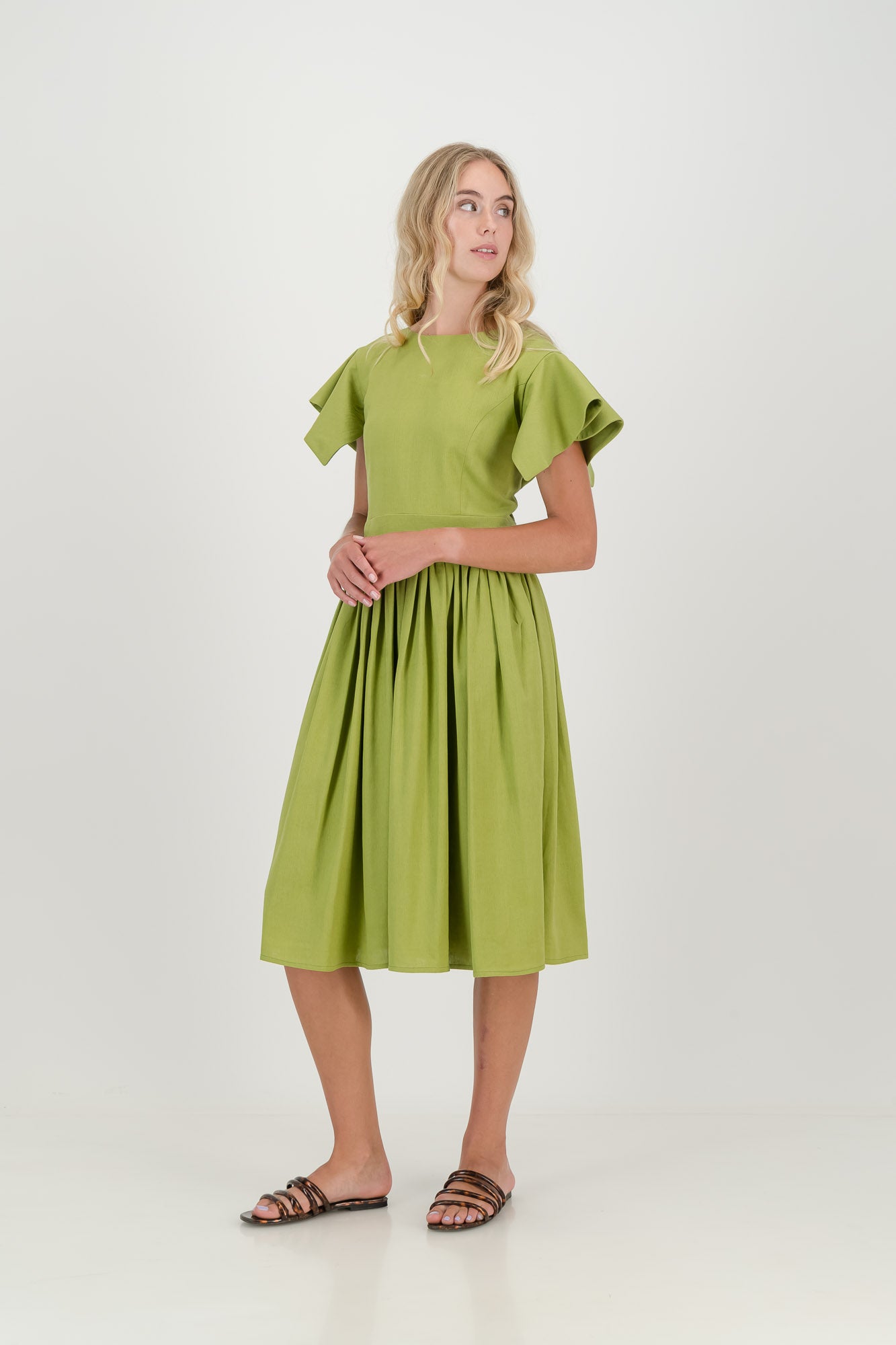 The Lime Camelia Open Back Dress