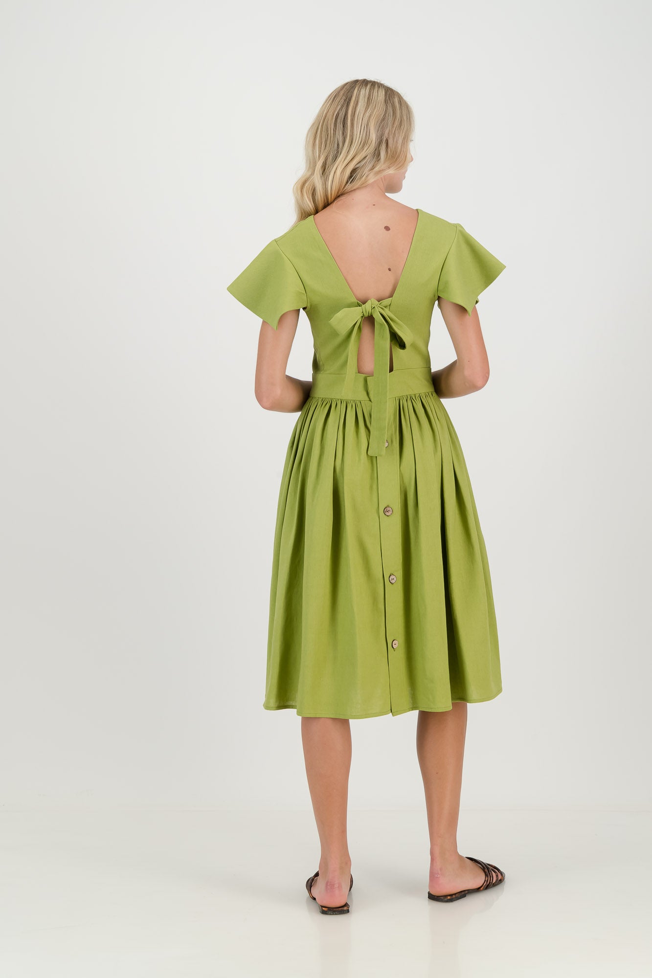 The Lime Camelia Open Back Dress
