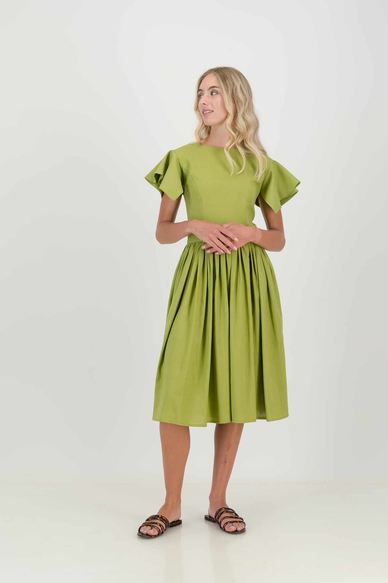 The Lime Camelia Open Back Dress
