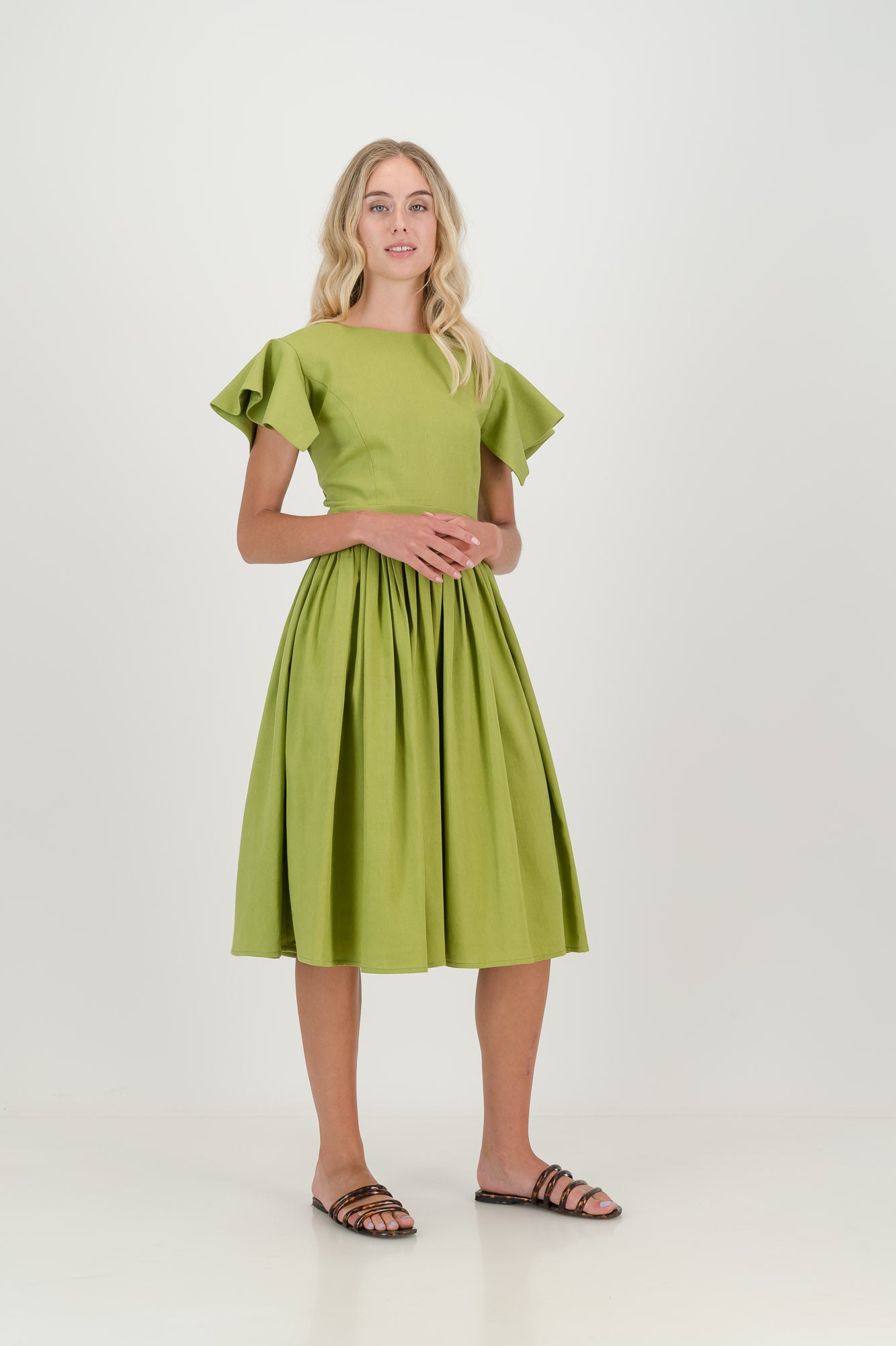 The Lime Camelia Open Back Dress