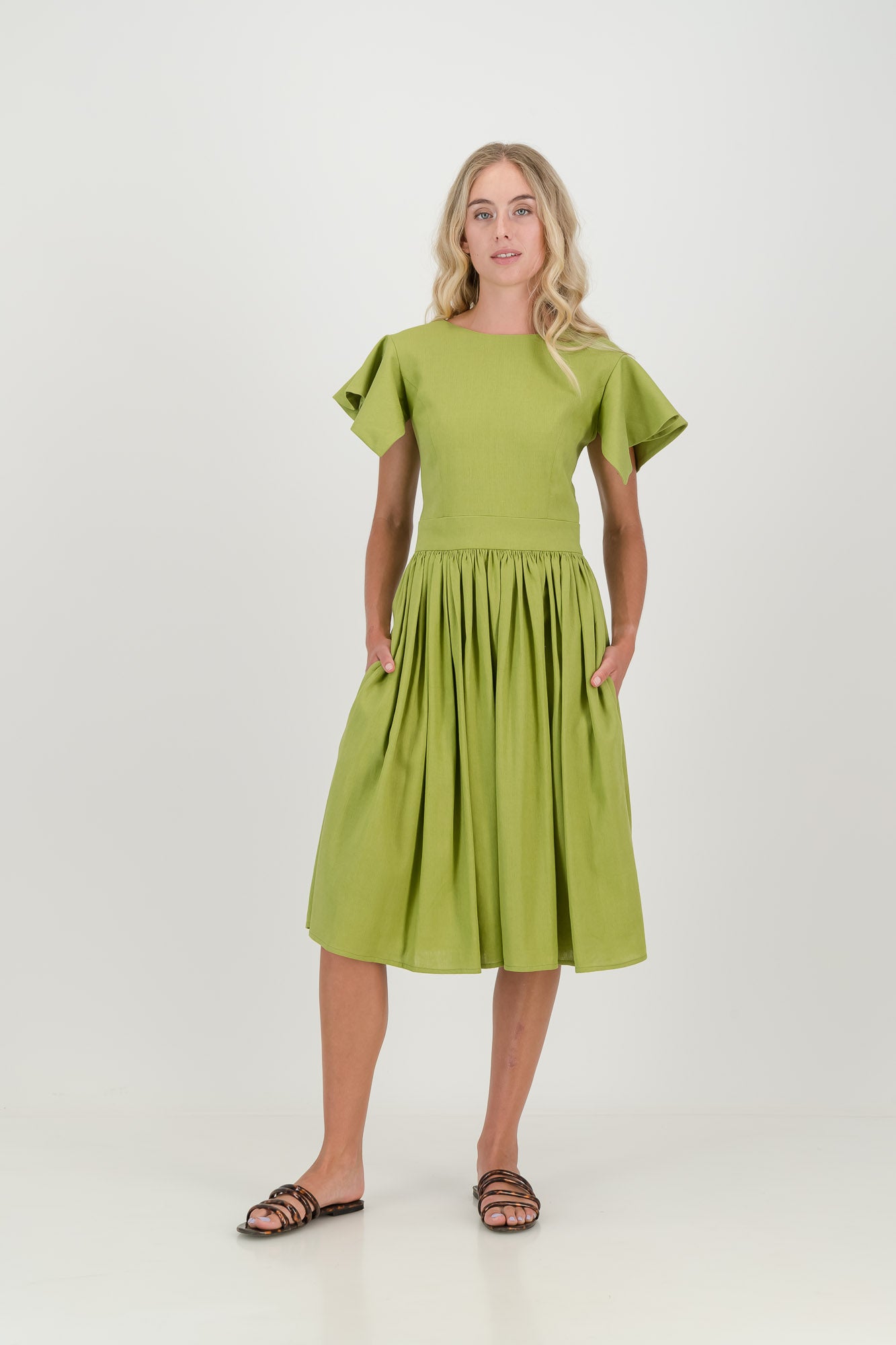 The Lime Camelia Open Back Dress