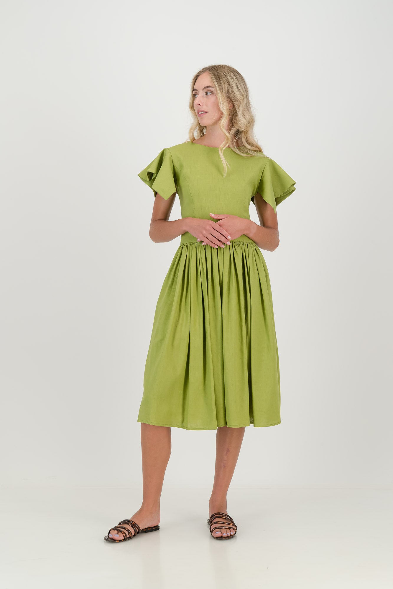 The Lime Camelia Open Back Dress