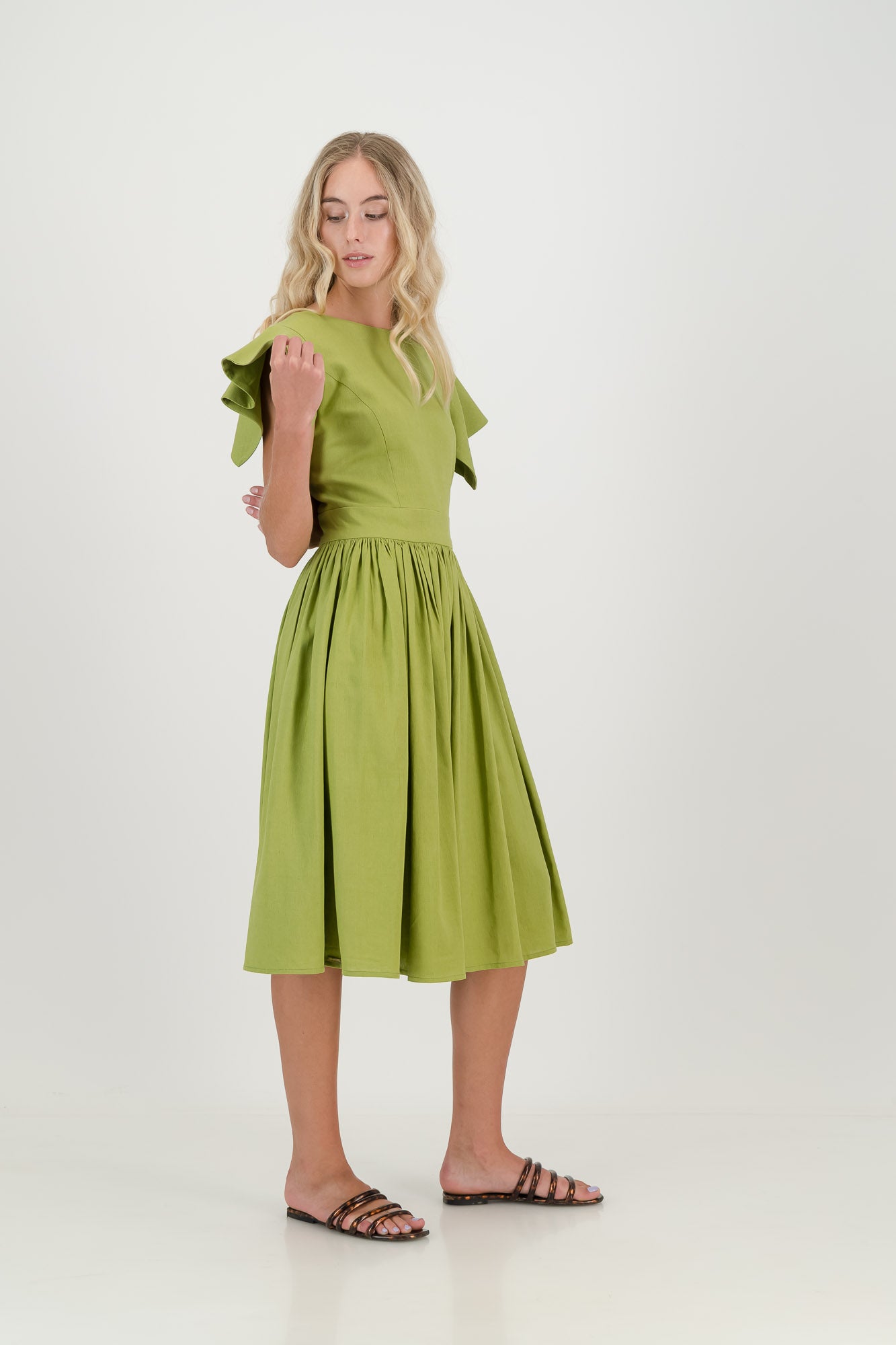 The Lime Camelia Open Back Dress