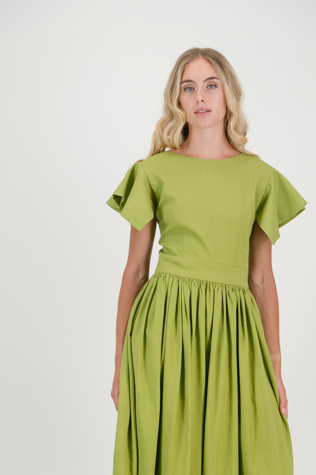 The Lime Camelia Open Back Dress