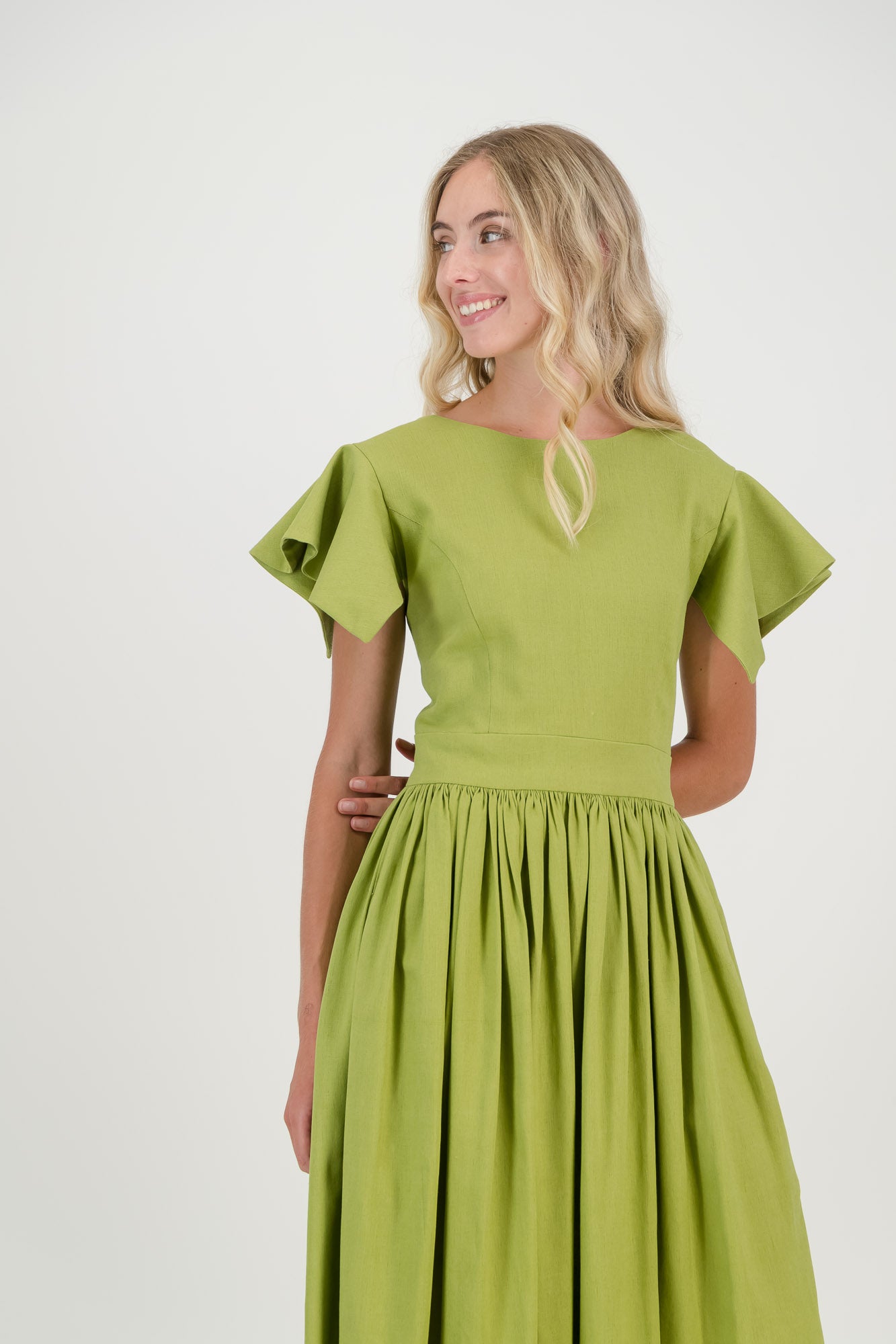 The Lime Camelia Open Back Dress