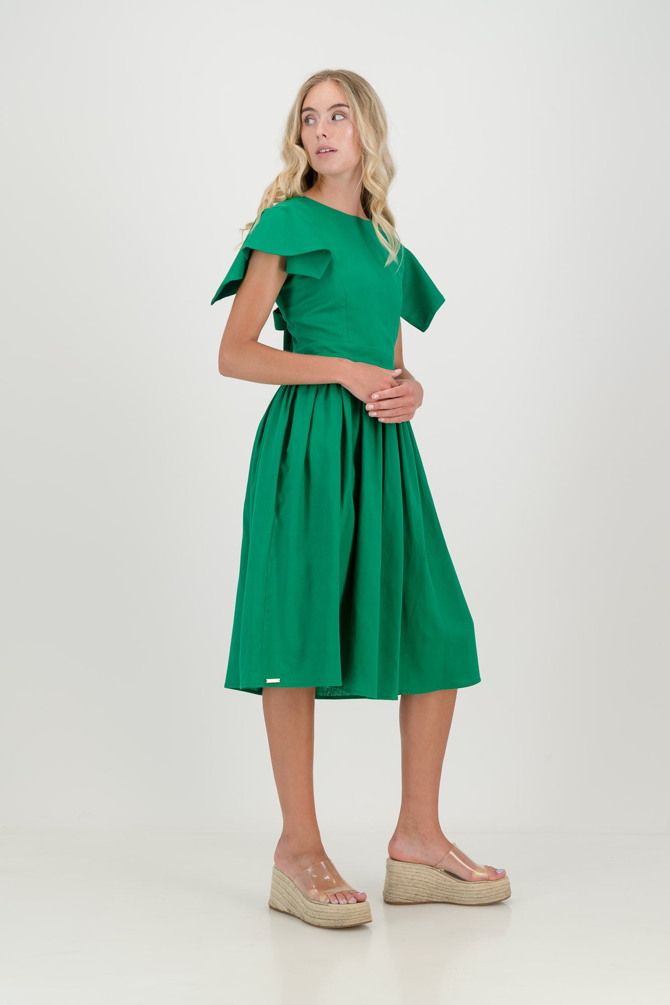 The Forest Green Camelia Open Back Dress