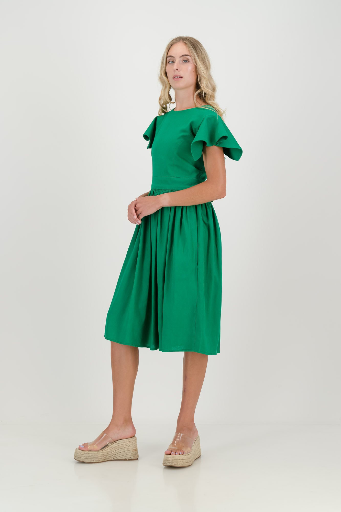 The Forest Green Camelia Open Back Dress