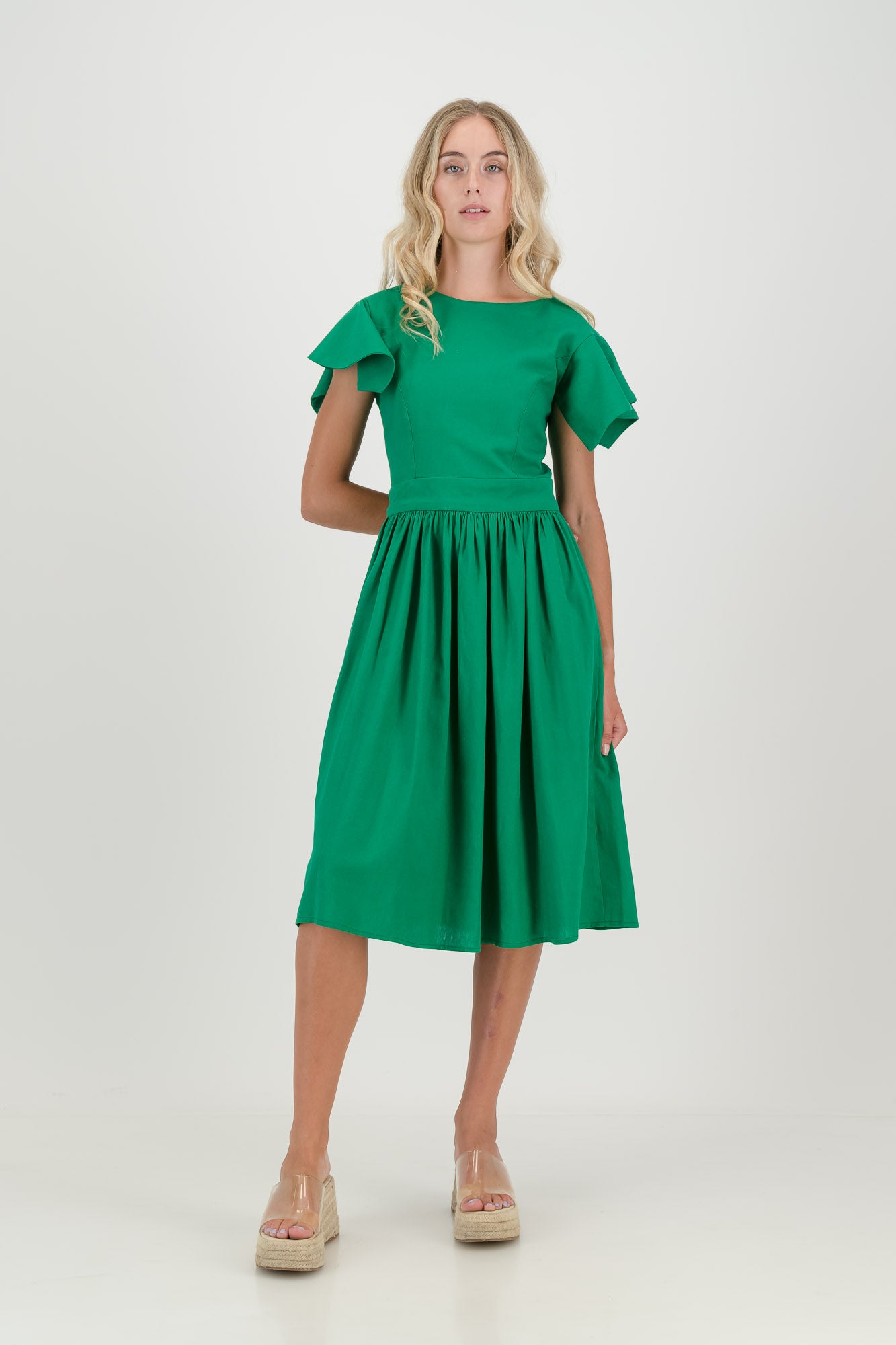 The Forest Green Camelia Open Back Dress