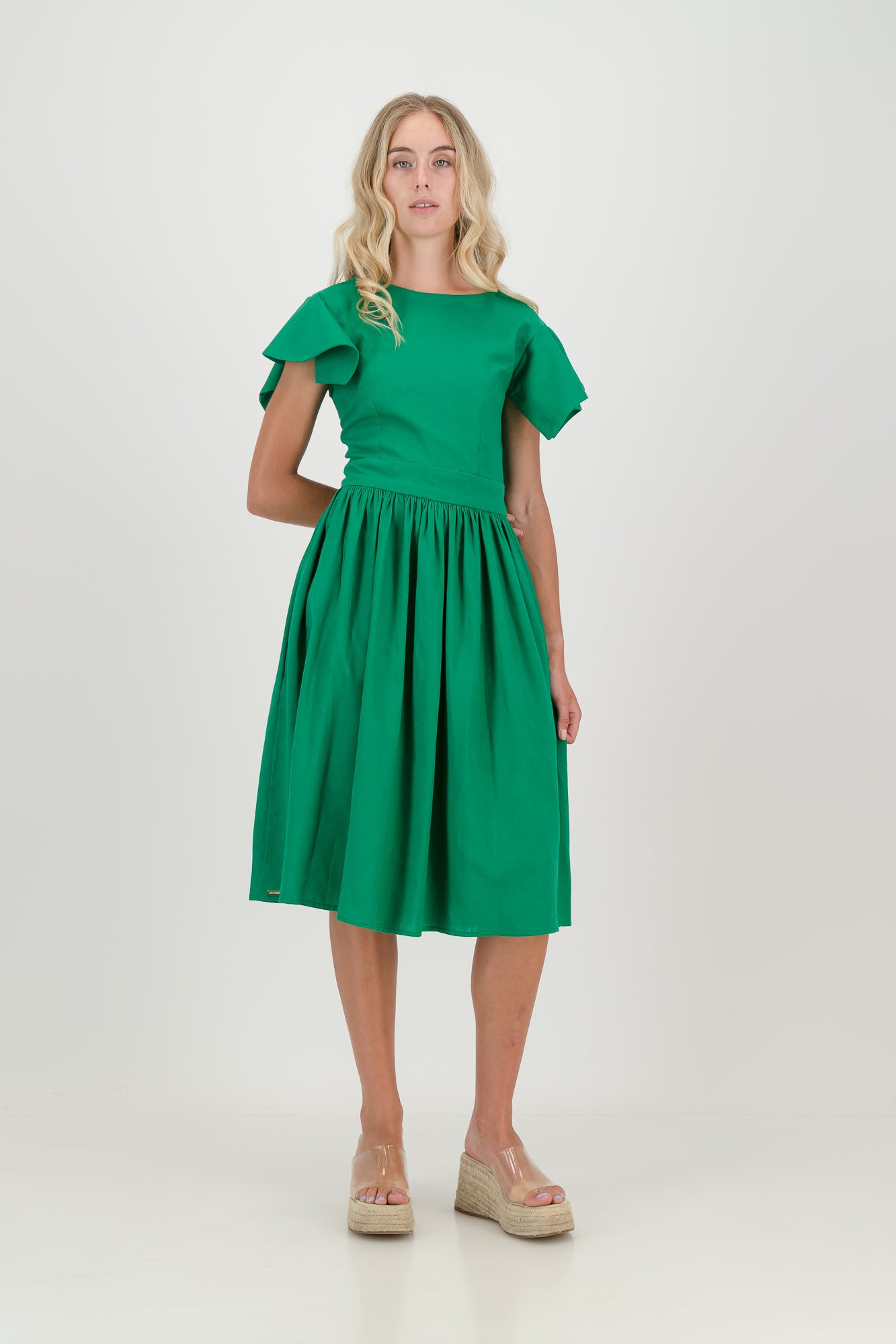 The Forest Green Camelia Open Back Dress
