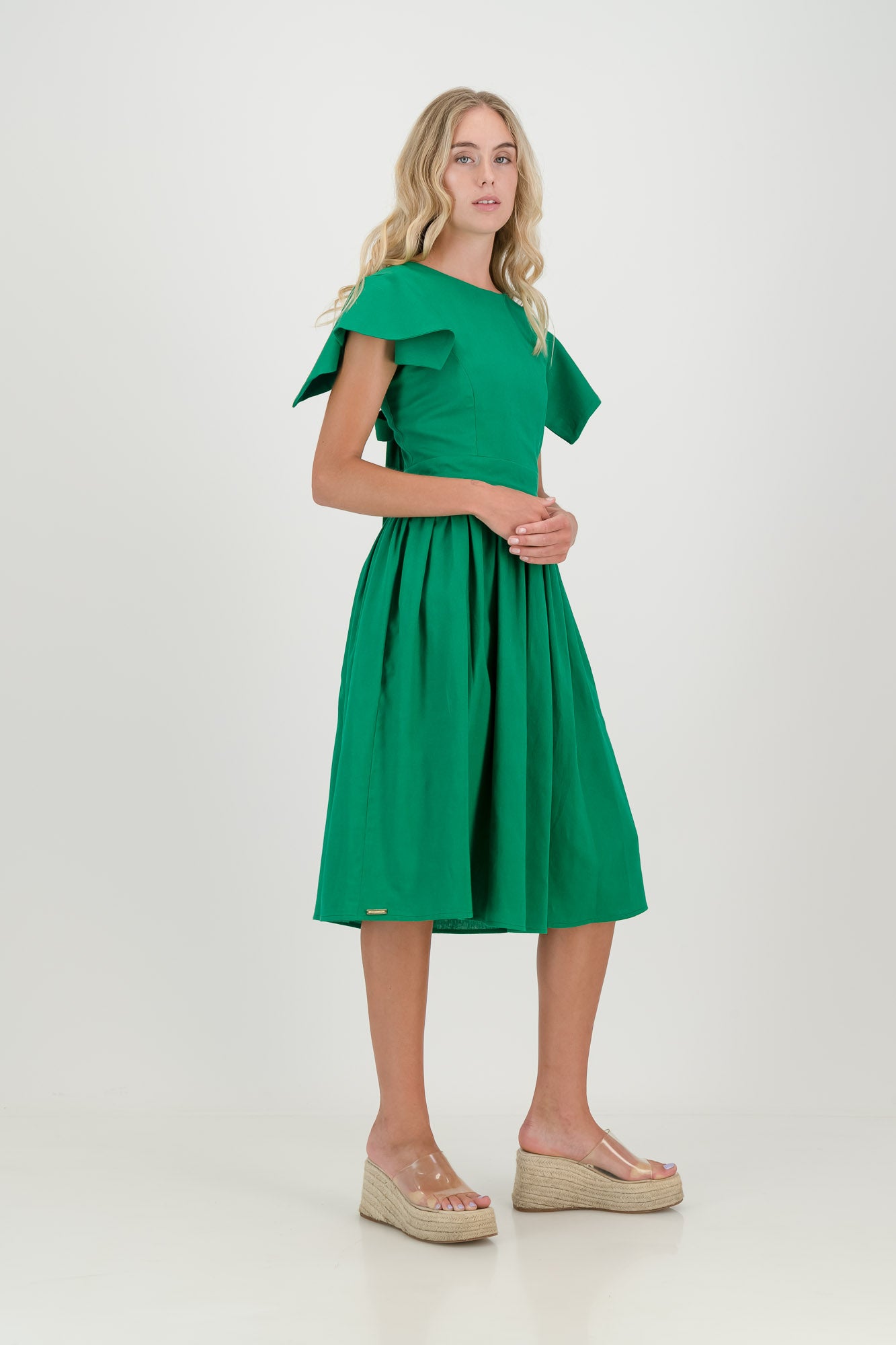 The Forest Green Camelia Open Back Dress