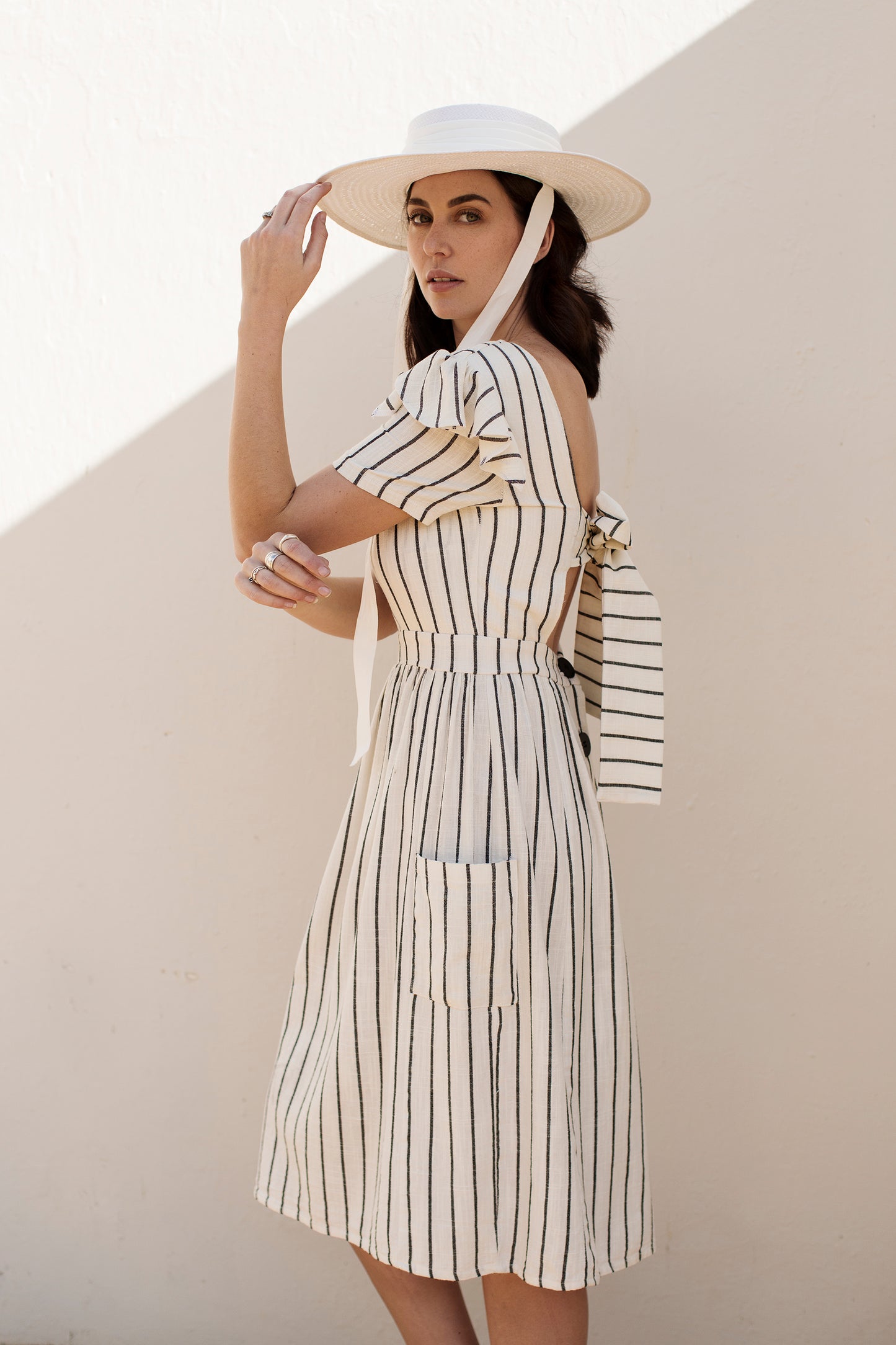 The Navy Stripe Open Back Dress