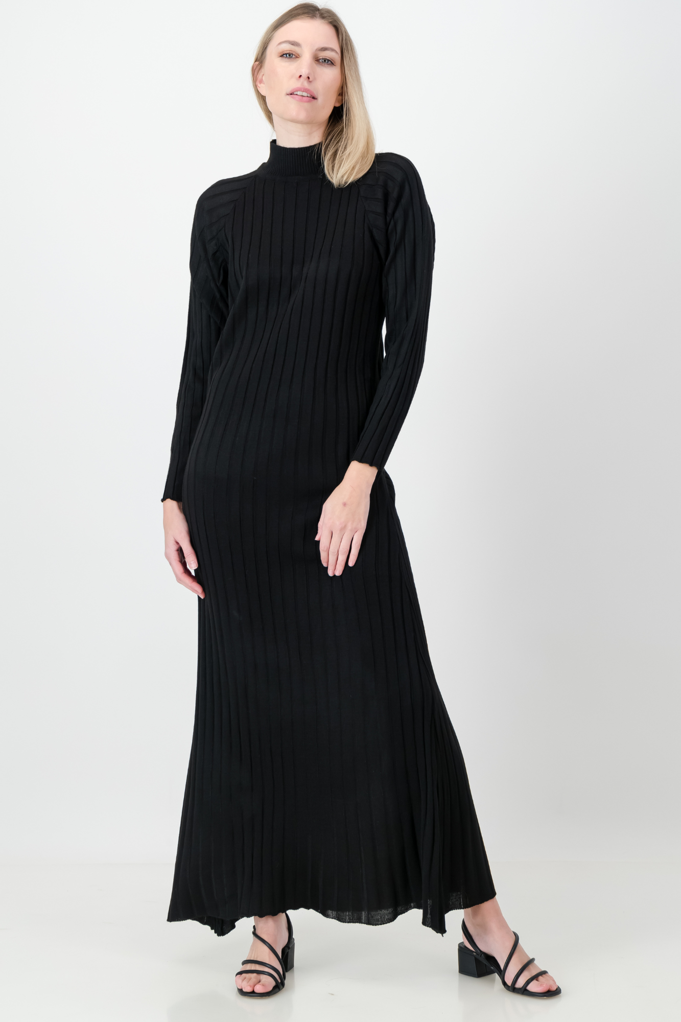 THE OLIVIA RIBBED KNIT DRESS BLACK