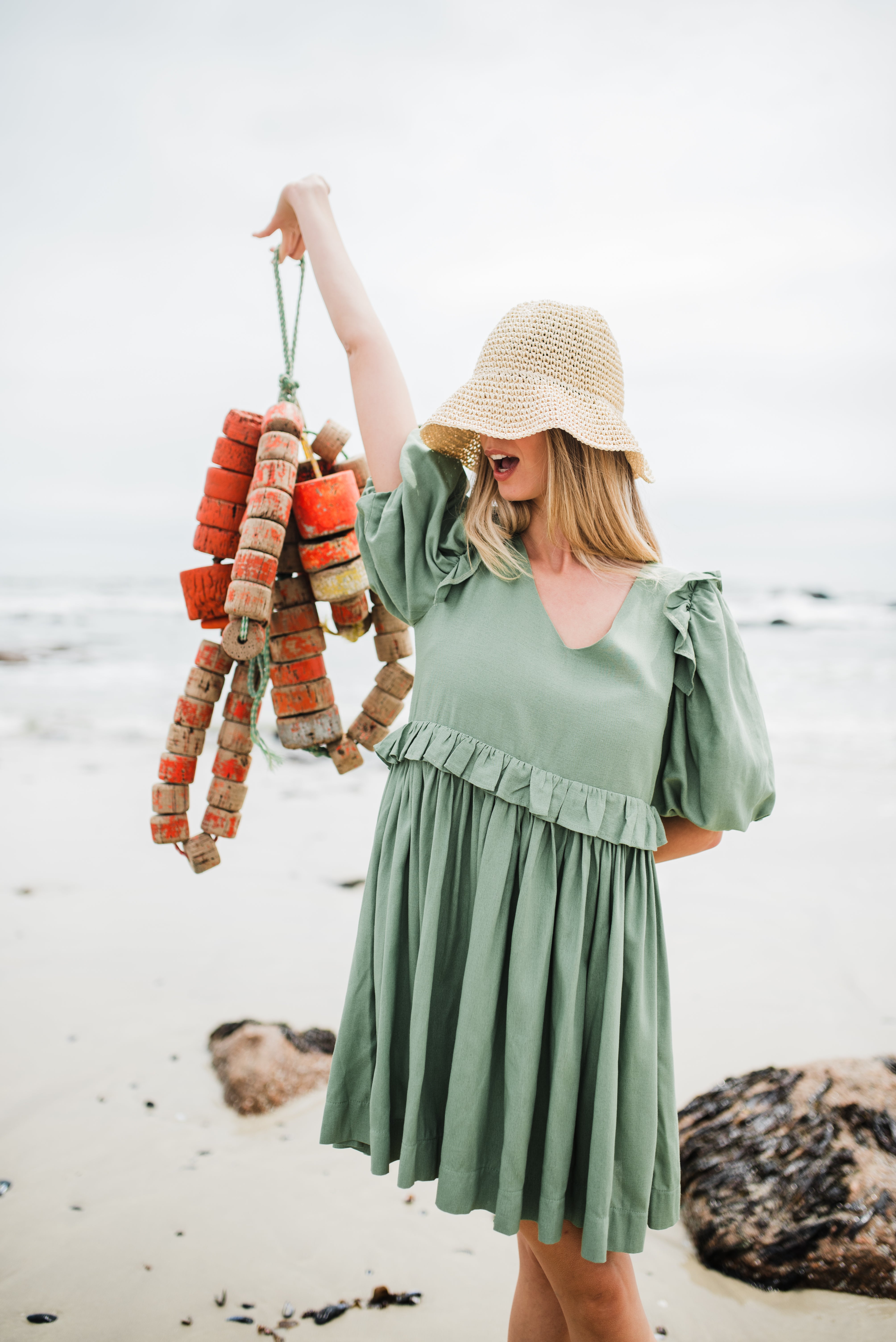 Willow Whisper Puff Sleeve Dress — Olive Green