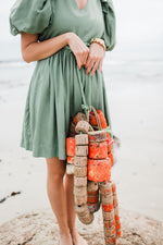 Willow Whisper Puff Sleeve Dress — Olive Green