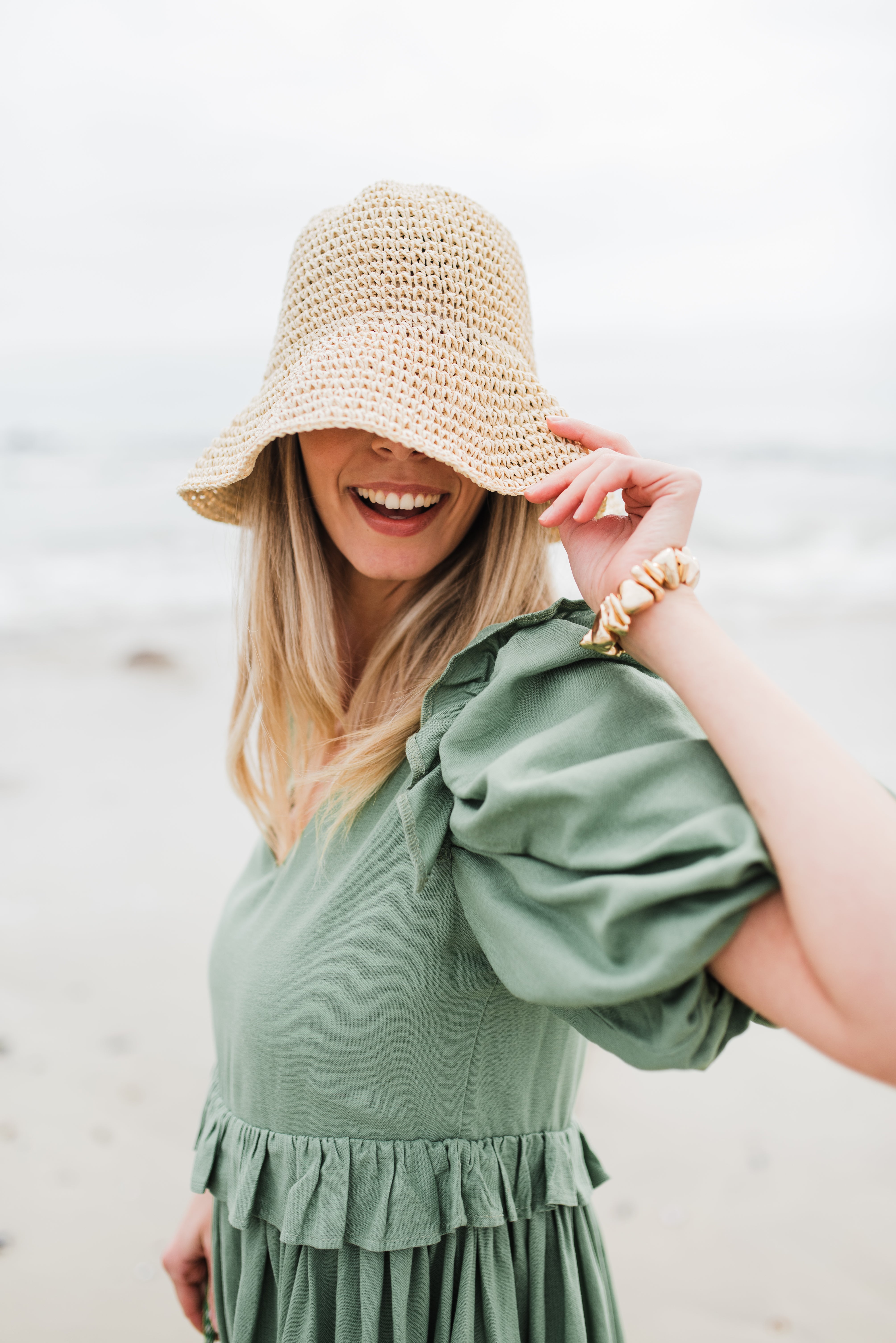 Willow Whisper Puff Sleeve Dress — Olive Green