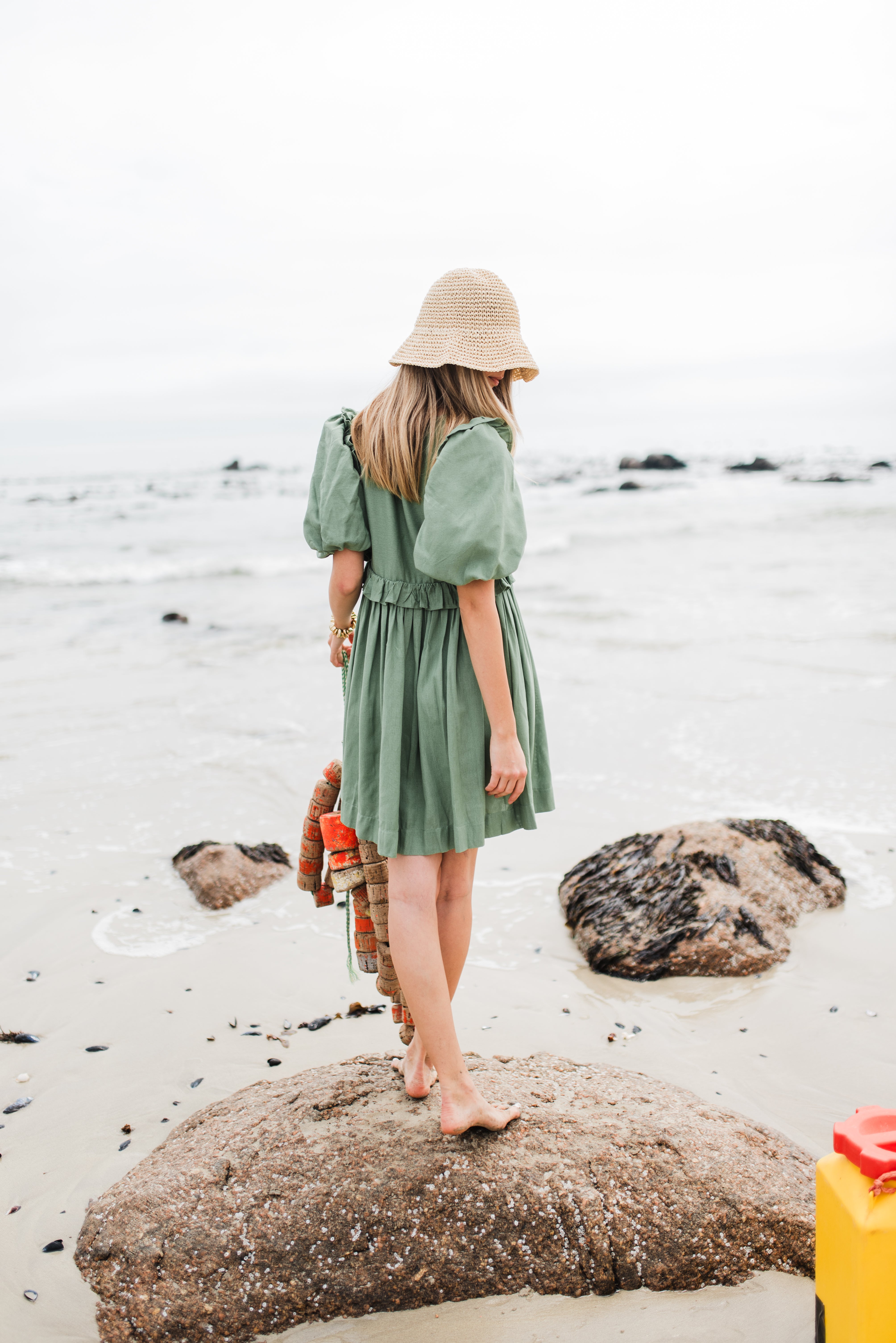 Willow Whisper Puff Sleeve Dress — Olive Green