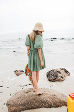Willow Whisper Puff Sleeve Dress — Olive Green