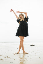 Midnight Bloom Puff Sleeve Dress — Black