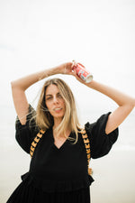 Midnight Bloom Puff Sleeve Dress — Black