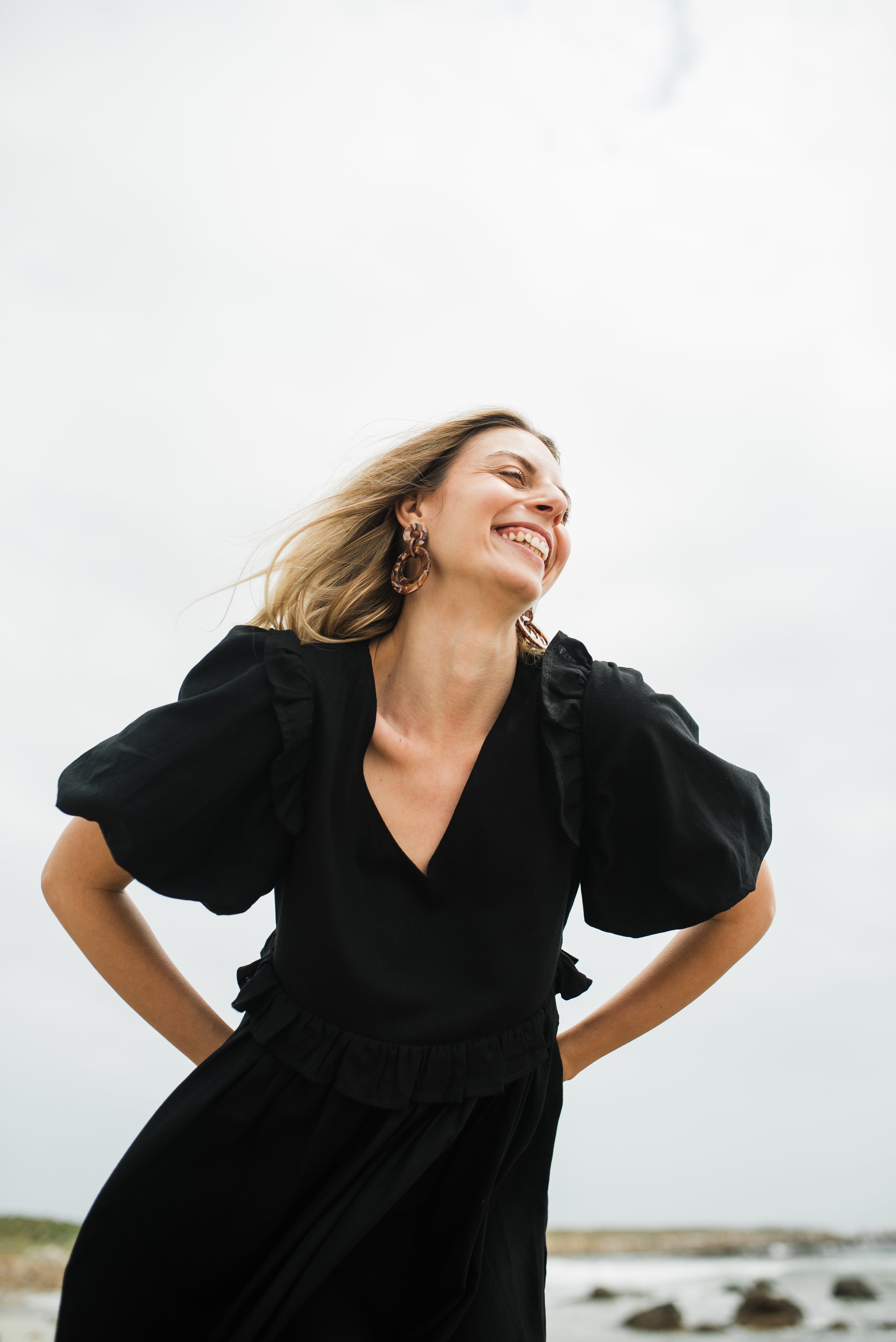 Midnight Bloom Puff Sleeve Dress — Black