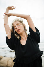 Midnight Bloom Puff Sleeve Dress — Black