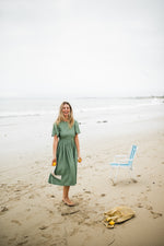 Wild Olive Open Back Scallop Dress — Olive Green with Oatmeal Tie