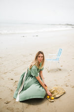 Wild Olive Open Back Scallop Dress — Olive Green with Oatmeal Tie