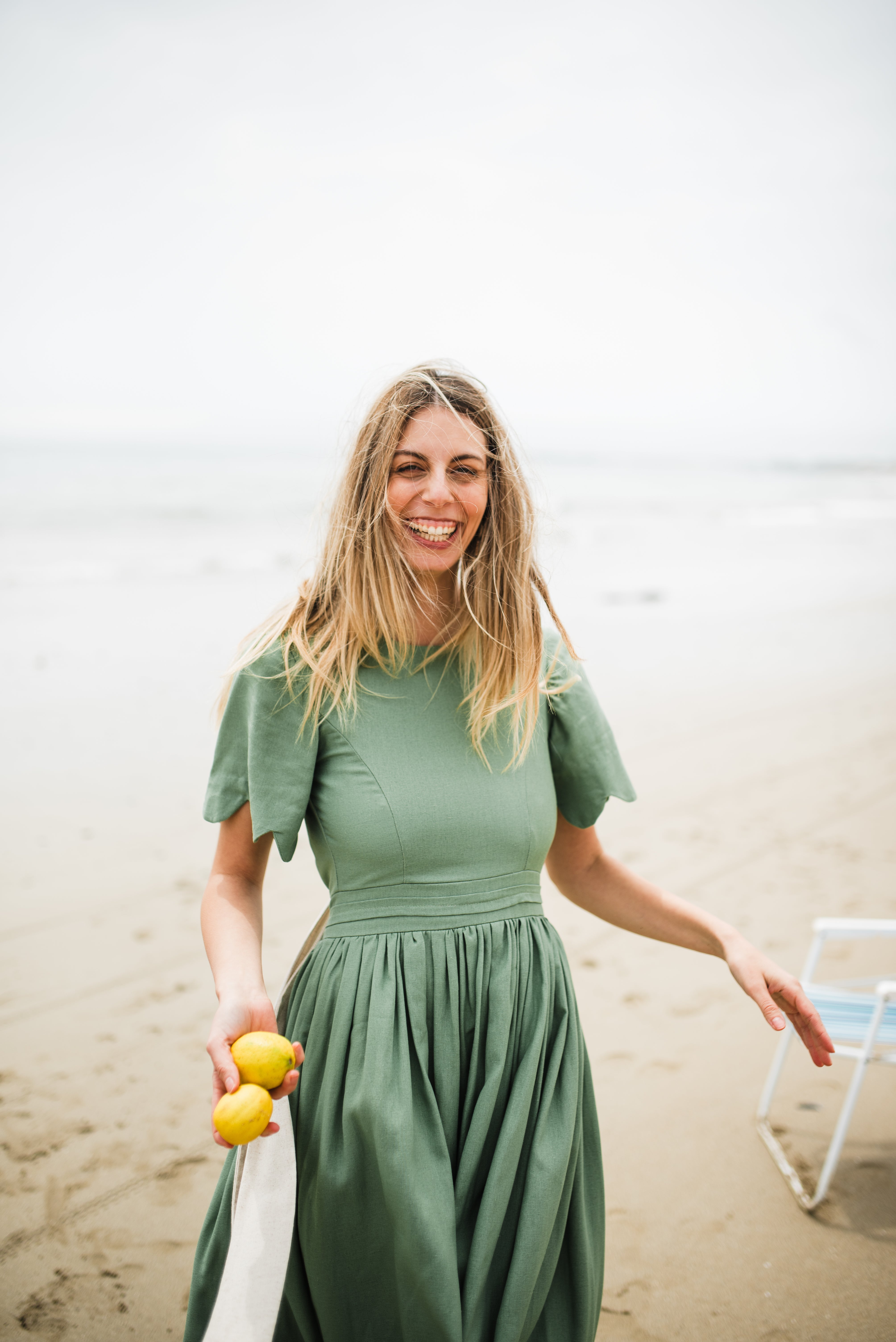 Wild Olive Open Back Scallop Dress — Olive Green with Oatmeal Tie