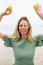 Wild Olive Open Back Scallop Dress — Olive Green with Oatmeal Tie