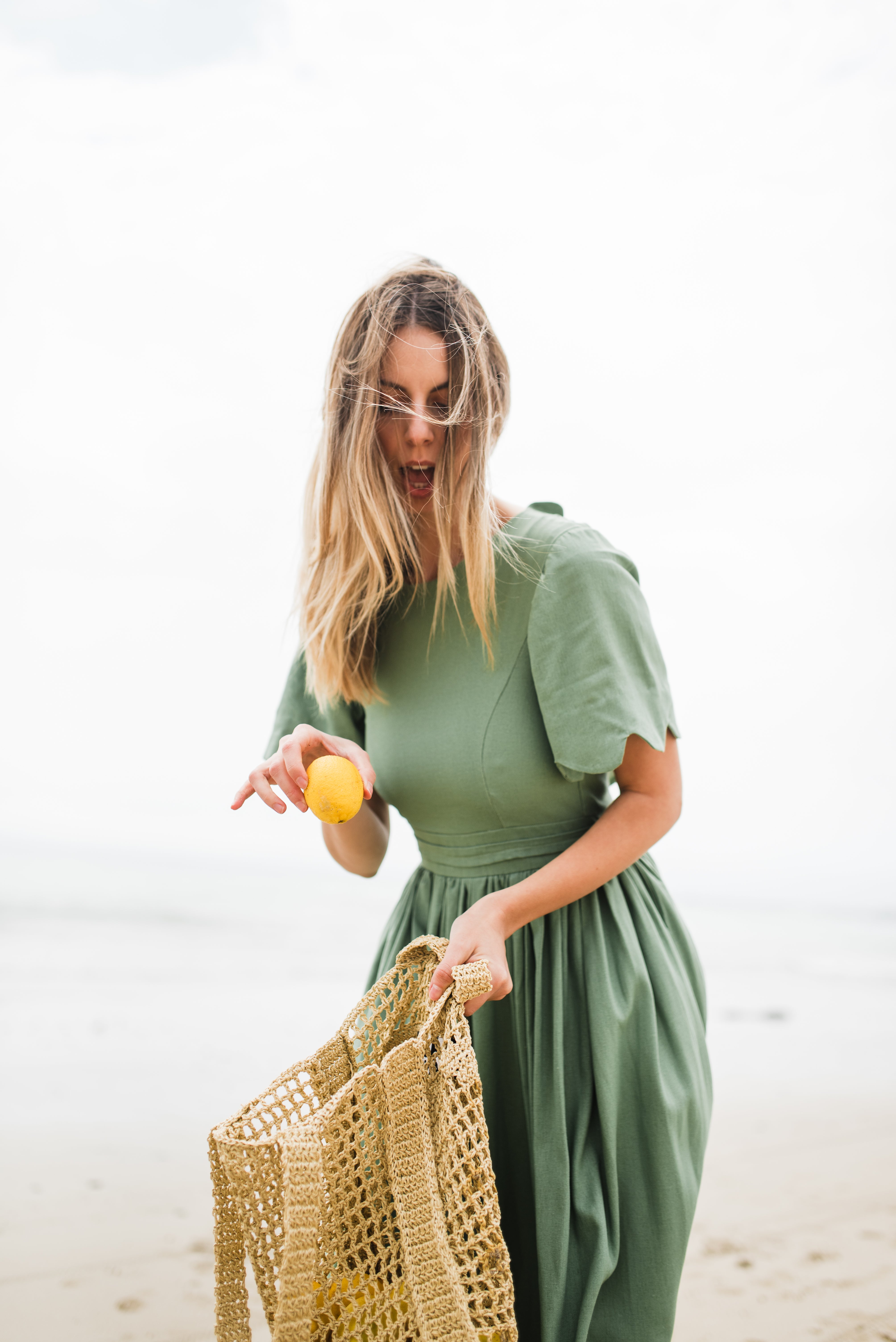 Wild Olive Open Back Scallop Dress — Olive Green with Oatmeal Tie