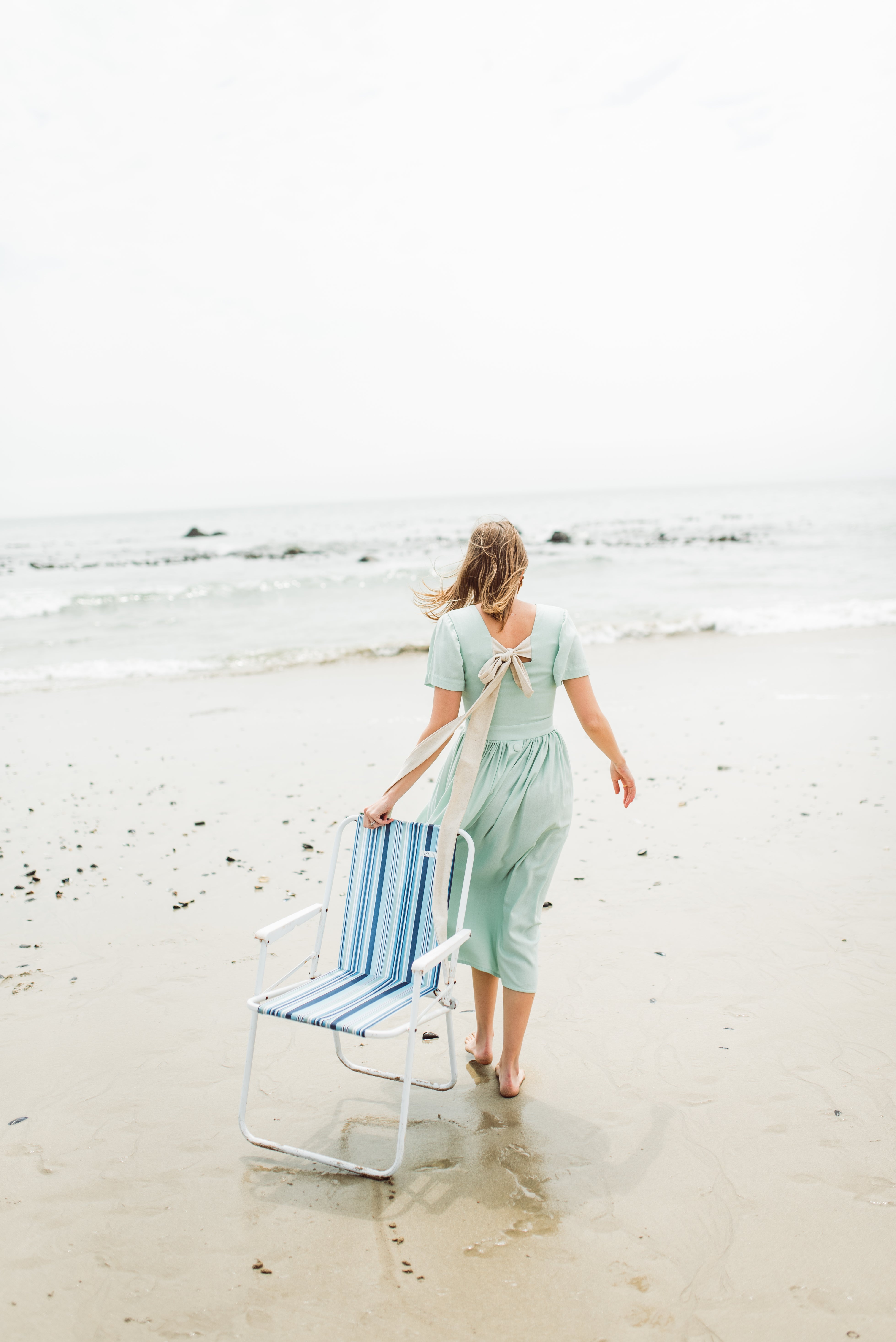 Morning Mist Closed Back Dress — Pistachio with Oatmeal Tie