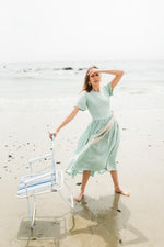 Morning Mist Closed Back Dress — Pistachio with Oatmeal Tie