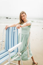 Morning Mist Closed Back Dress — Pistachio with Oatmeal Tie