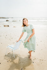 Morning Mist Closed Back Dress — Pistachio with Oatmeal Tie