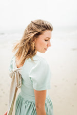 Morning Mist Closed Back Dress — Pistachio with Oatmeal Tie