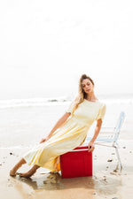 Lemon Meadow Scallop Open Back Dress — Butter Yellow with Oatmeal Tie