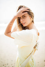 Lemon Meadow Scallop Open Back Dress — Butter Yellow with Oatmeal Tie