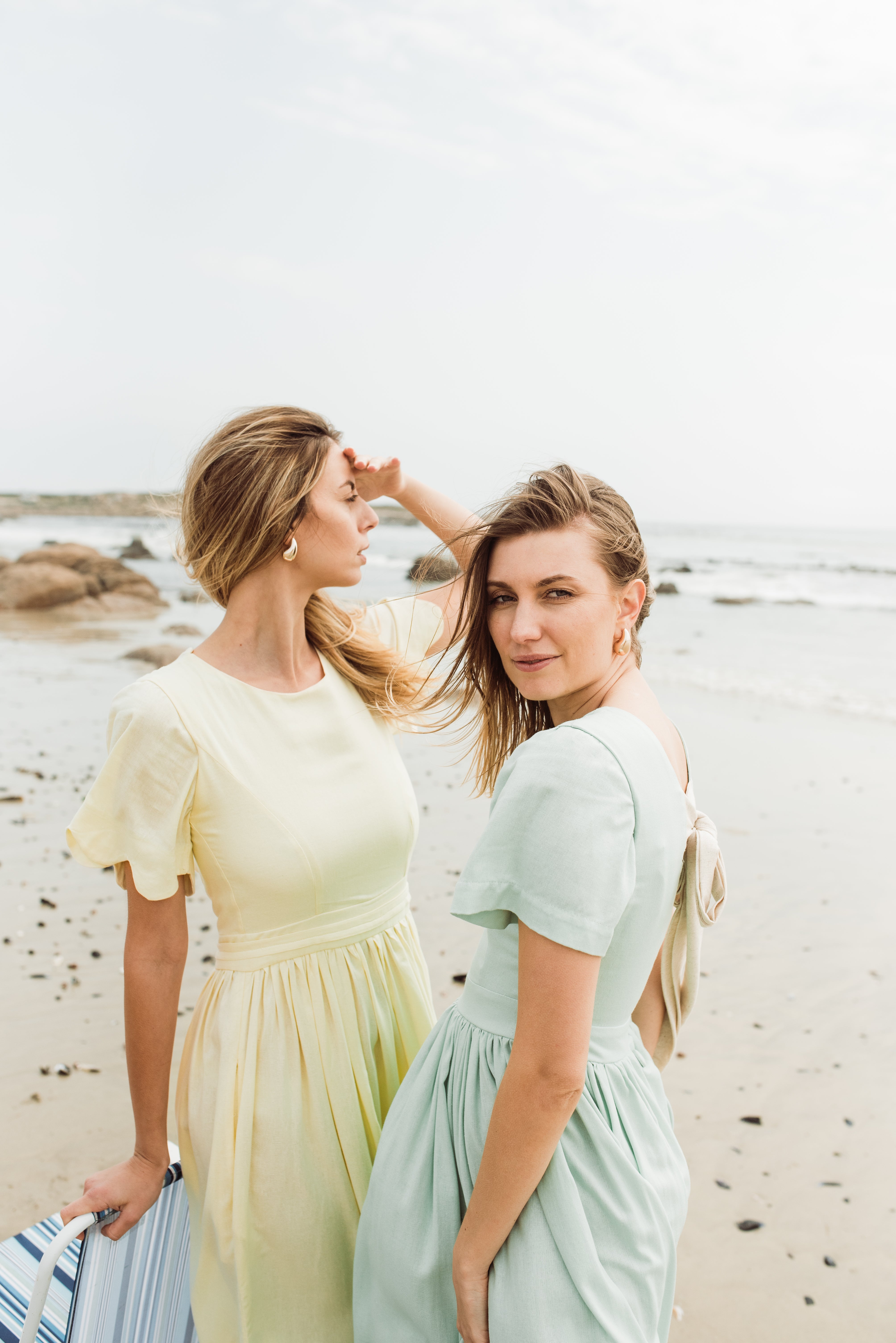 Morning Mist Closed Back Dress — Pistachio with Oatmeal Tie