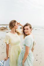 Morning Mist Closed Back Dress — Pistachio with Oatmeal Tie