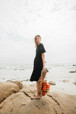 Midnight Solace Open Back Dress — Black with Oatmeal ties