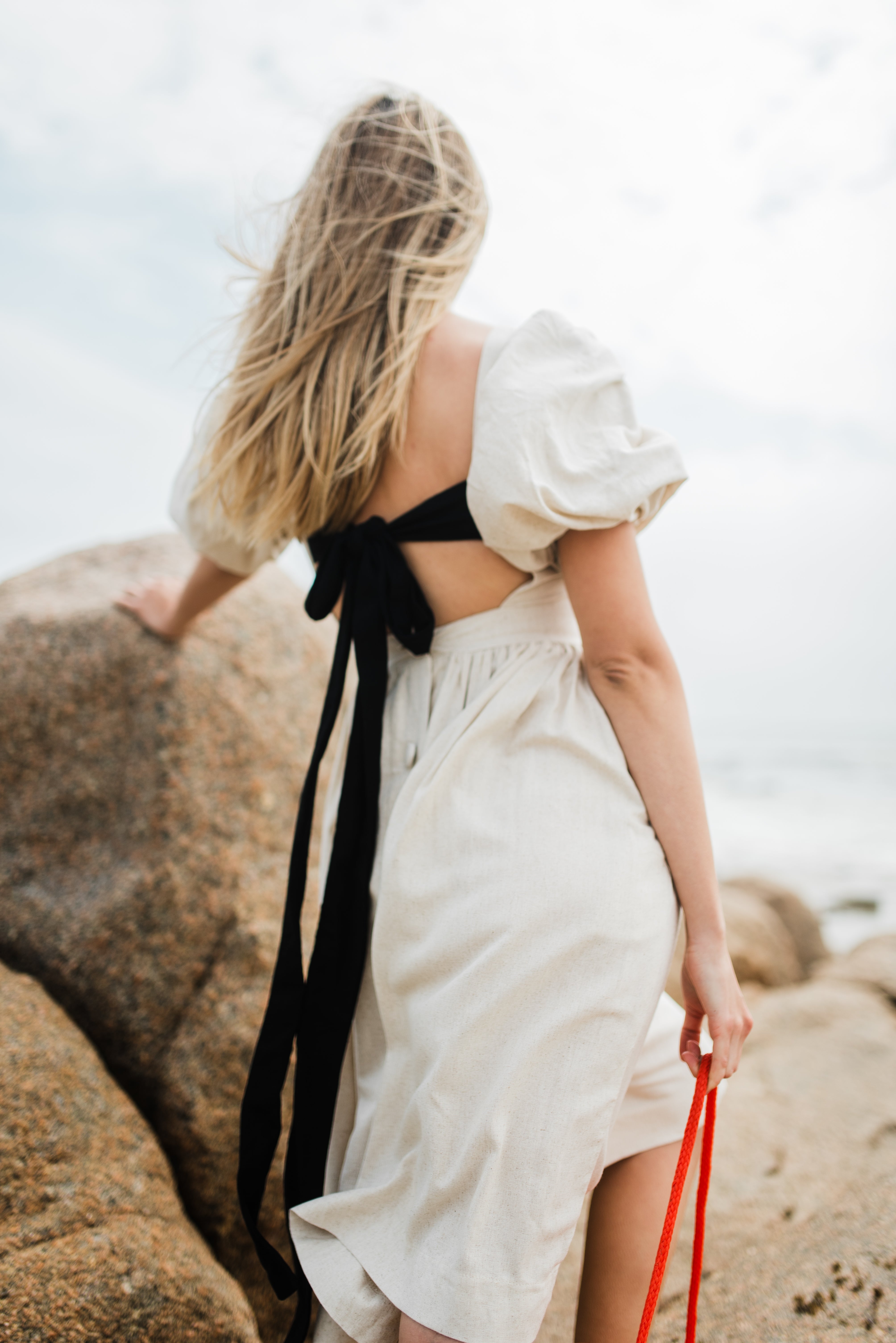 Willow Whisper Dress — Stone with Black ties